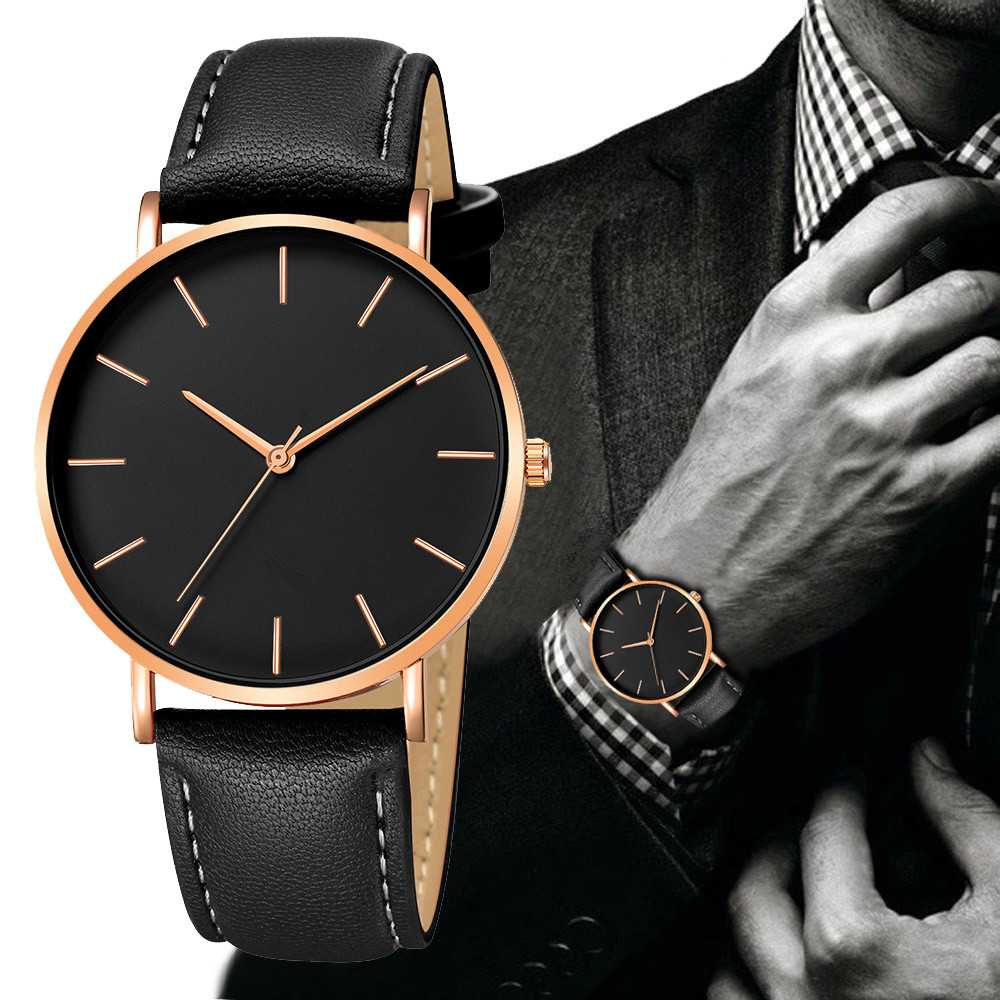 Luxury Men's Watch New Fashion Simple Leather Gold Silver Dial Men Watches Casual Quartz Clock