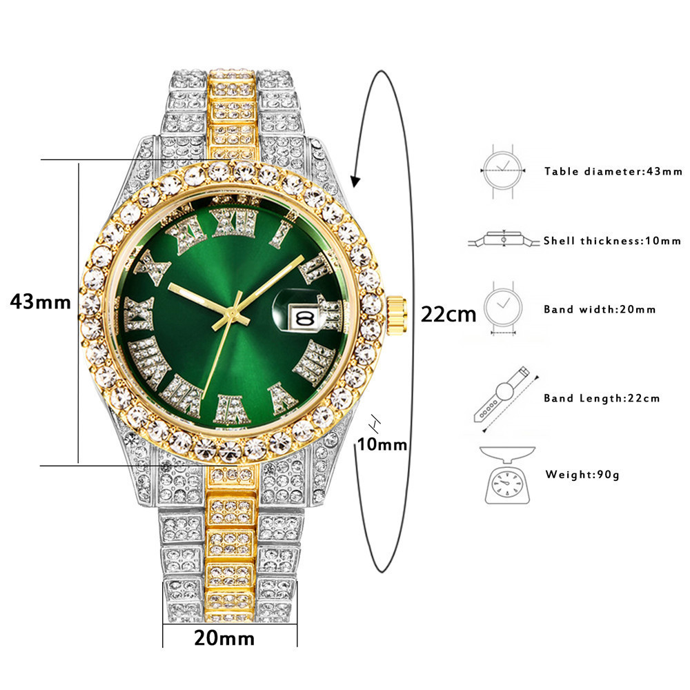 Fashion Luxury Watches Men Classic Business Roman Numerals Pave Zircon Quartz Watches For Men Present