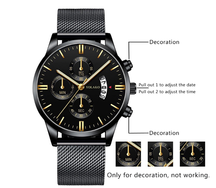 Fashion Mens Watches Luxury Men Stainless Steel Mesh Belt Quartz Wrist Watch Man Business Casual Leather Watch