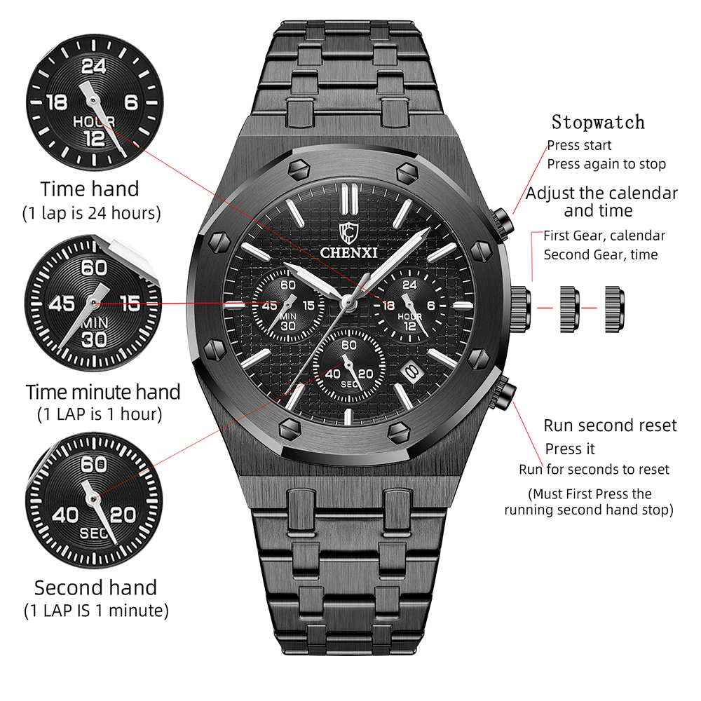 Fashion Business Mens Watches Top Luxury Brand Quartz Watch Men Stainless Steel Waterproof Wristwatch