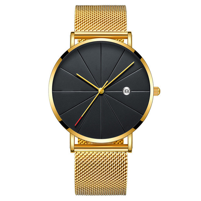 Luxury Fashion Business Watches Men Super Slim Watches Stainless Steel Mesh Belt Quartz Watches Gold Watches Men Gift