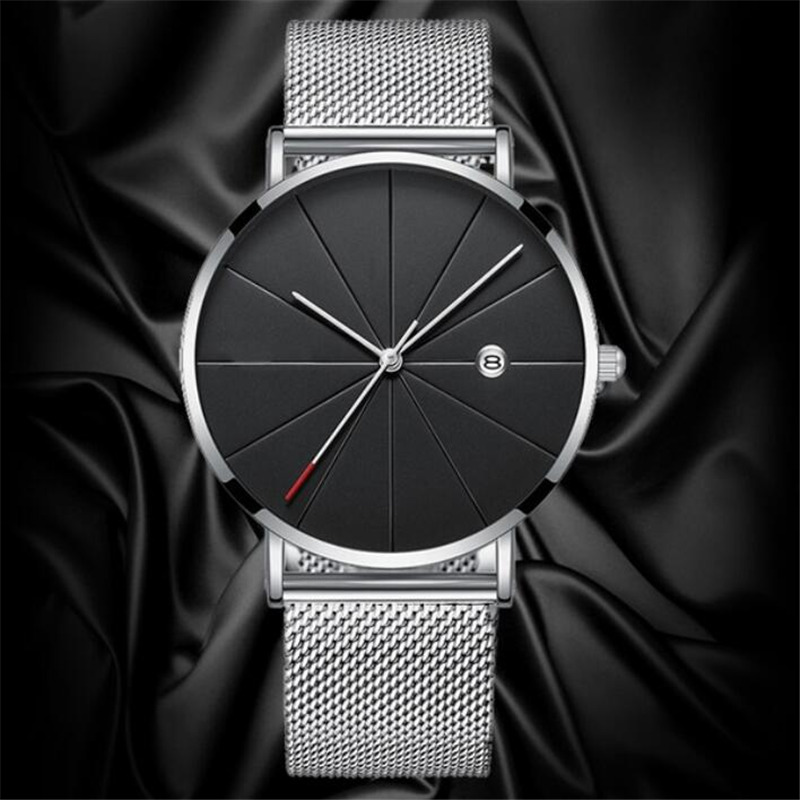 Luxury Fashion Business Watches Men Super Slim Watches Stainless Steel Mesh Belt Quartz Watches Gold Watches Men Gift
