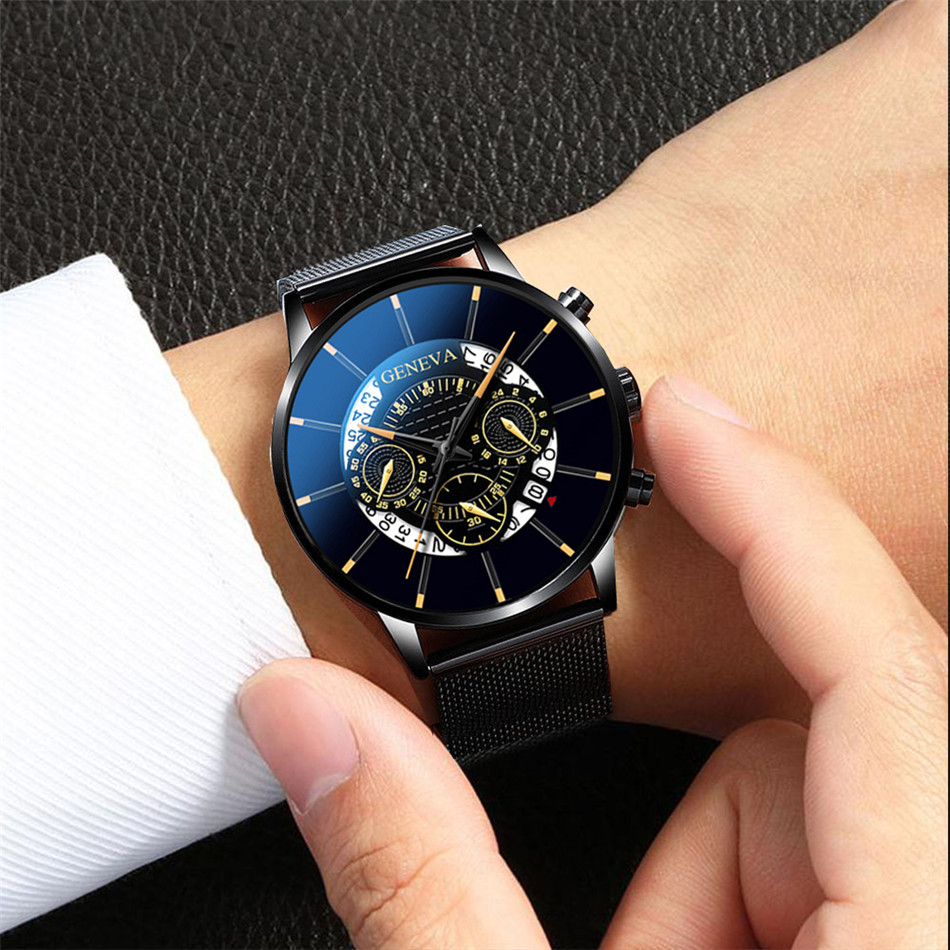 Fashion Men's Watch Sport Men Watches Luxury Calendar Steel Mesh Band Wristwatch Geneva Clock Reloj Hombre