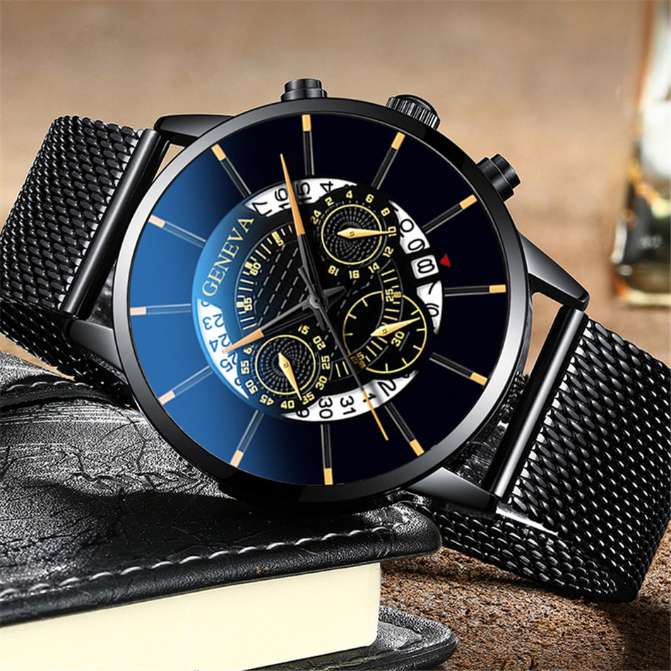 Fashion Men's Watch Sport Men Watches Luxury Calendar Steel Mesh Band Wristwatch Geneva Clock Reloj Hombre