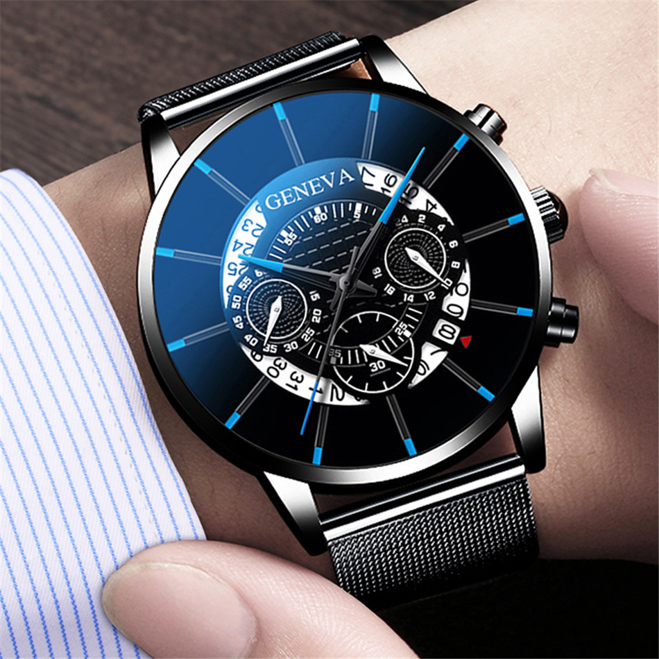 Fashion Men's Watch Sport Men Watches Luxury Calendar Steel Mesh Band Wristwatch Geneva Clock Reloj Hombre