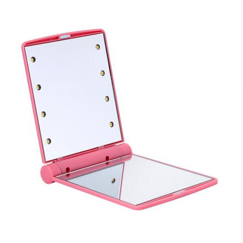 1pcs 8 LED Lights Lamps Women Foldable Makeup Mirrors Lady Cosmetic Hand Folding Portable Compact Pocket Mirror