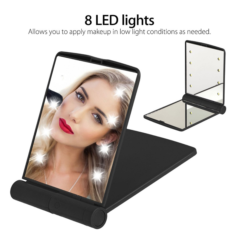 1pcs 8 LED Lights Lamps Women Foldable Makeup Mirrors Lady Cosmetic Hand Folding Portable Compact Pocket Mirror