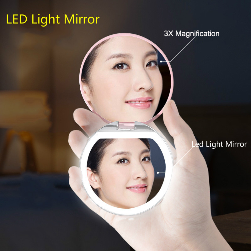 Mini LED Makeup Mirror Portable Hand Mirror USB Chargable Compact Pocket Mirror Brightness Light makeup mirror