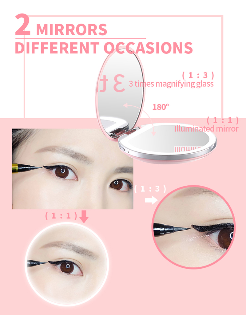 Mini LED Makeup Mirror Portable Hand Mirror USB Chargable Compact Pocket Mirror Brightness Light makeup mirror