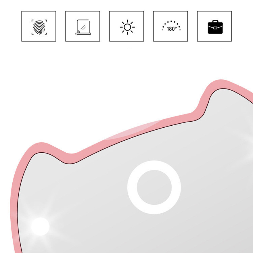 LED Makeup Mirror With Light Portable Foldable 2X Magnification Touch Screen Cosmetic Mirror Cat ear Shape 2-Face Ladies Mirror