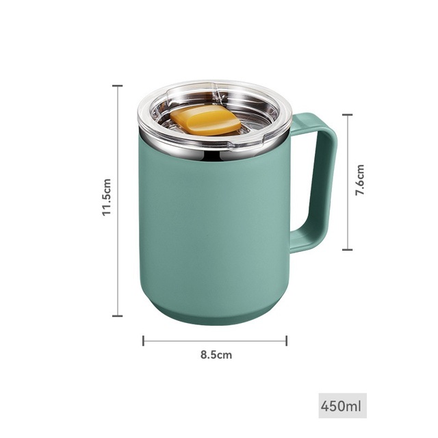 High-Quality 304 Stainless Steel Double-Layer Work With Lid Office Coffee Casual Cup Student Milk Mug
