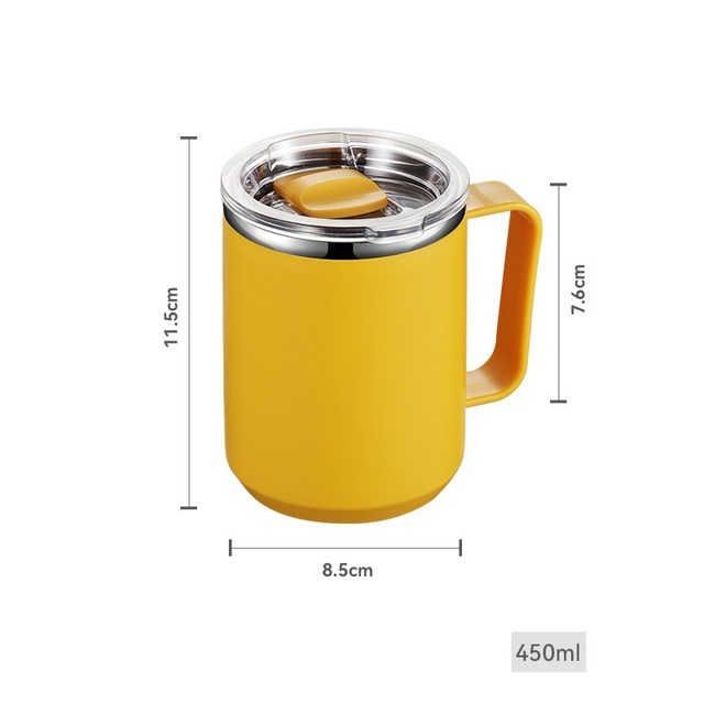 High-Quality 304 Stainless Steel Double-Layer Work With Lid Office Coffee Casual Cup Student Milk Mug