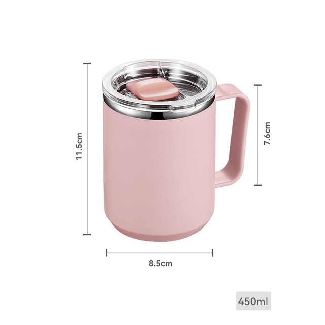 High-Quality 304 Stainless Steel Double-Layer Work With Lid Office Coffee Casual Cup Student Milk Mug