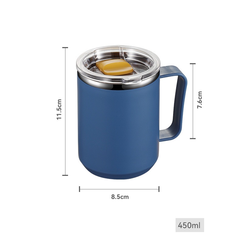 High-Quality 304 Stainless Steel Double-Layer Work With Lid Office Coffee Casual Cup Student Milk Mug