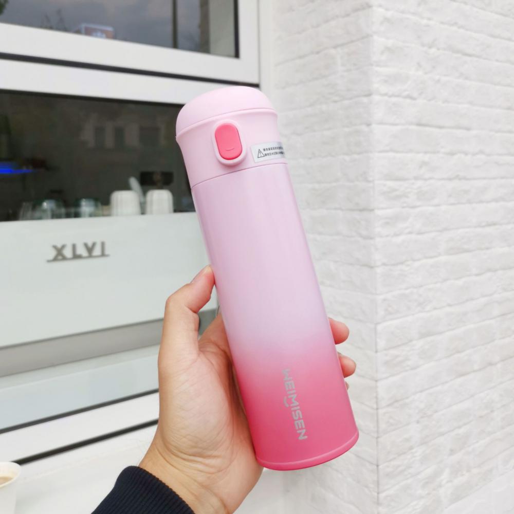 500ML Straw Thermos Cup Gradient 316 Stainless Steel Portable Water Cup Simple Vacuum Fashion Women's Bottle Home Outdoor Tools