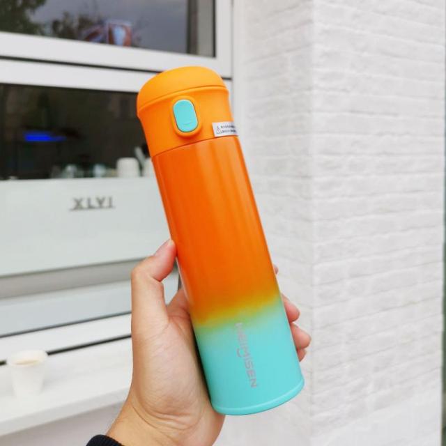 500ML Straw Thermos Cup Gradient 316 Stainless Steel Portable Water Cup Simple Vacuum Fashion Women's Bottle Home Outdoor Tools