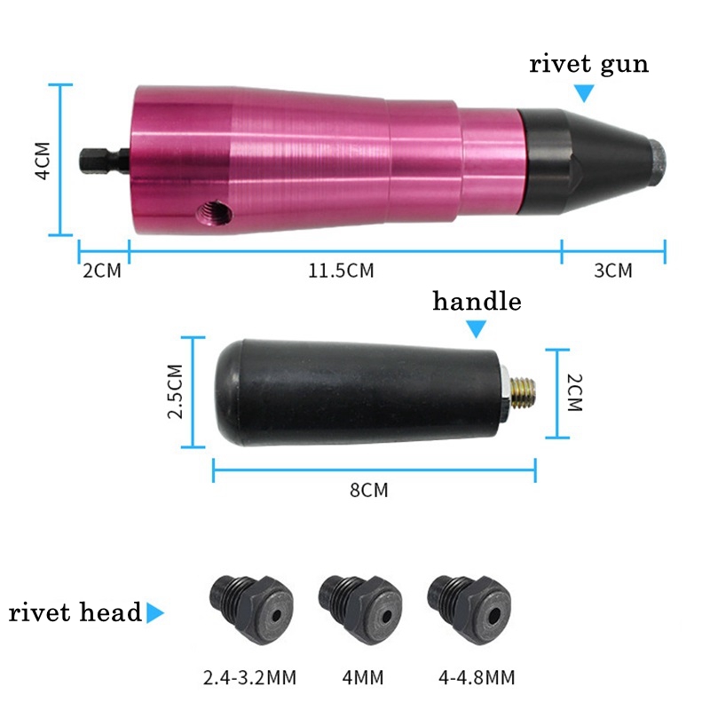 Electric Riveter Gun Fully Automatic Pull Stud Power Tool Blind Rivet Guns with 3pcs Rivet Head