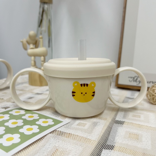 Ins Korean Cartoon Bear Rabbit Food Supplement Bowl Snack Cup Children's Dual-purpose Cup Infant Learning Drink Sippy Cup