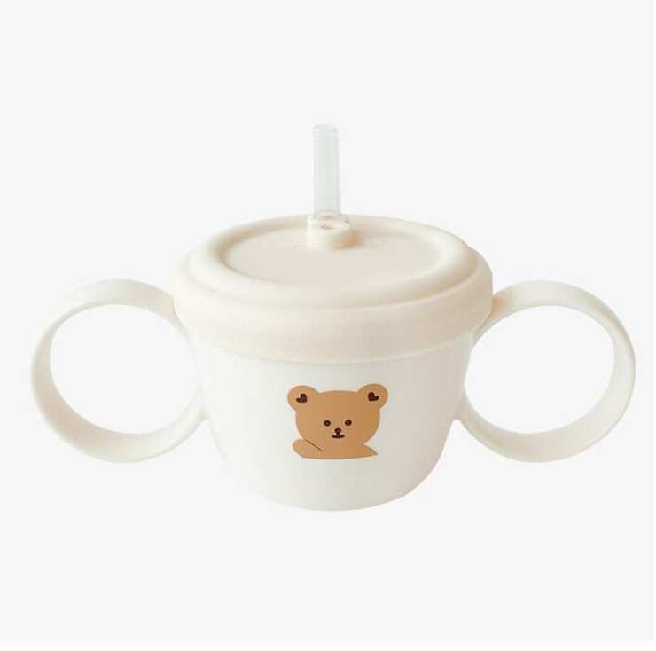 Ins Korean Cartoon Bear Rabbit Food Supplement Bowl Snack Cup Children's Dual-purpose Cup Infant Learning Drink Sippy Cup