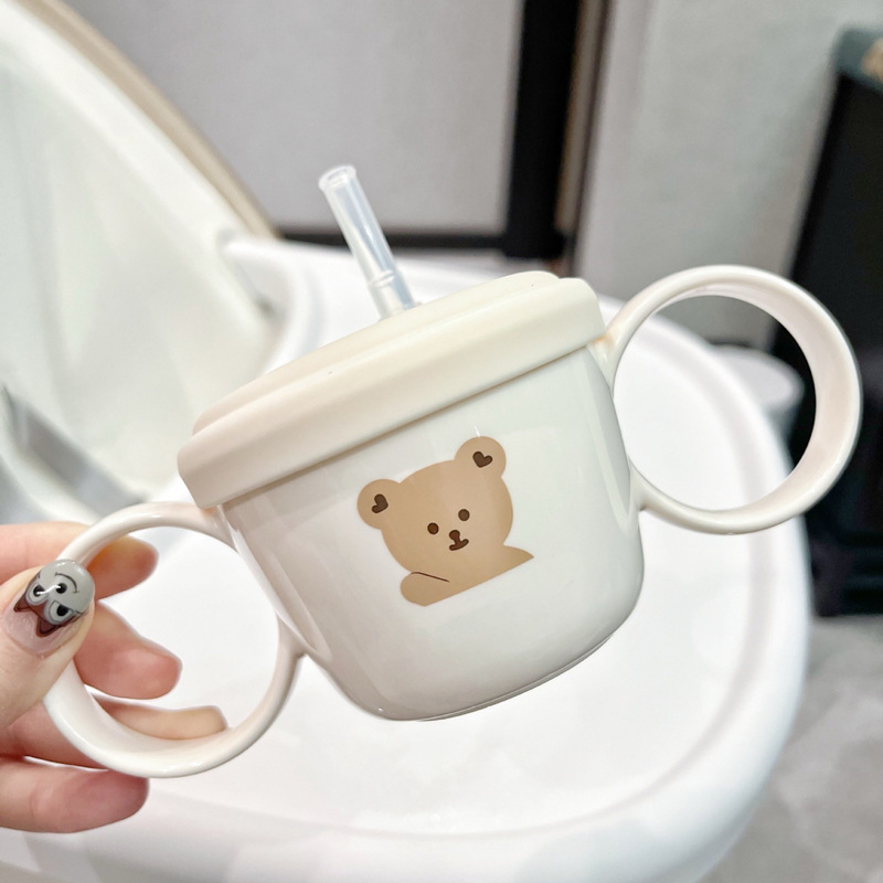 Ins Korean Cartoon Bear Rabbit Food Supplement Bowl Snack Cup Children's Dual-purpose Cup Infant Learning Drink Sippy Cup