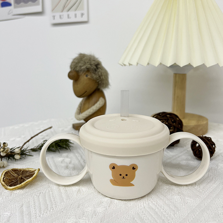 Ins Korean Cartoon Bear Rabbit Food Supplement Bowl Snack Cup Children's Dual-purpose Cup Infant Learning Drink Sippy Cup