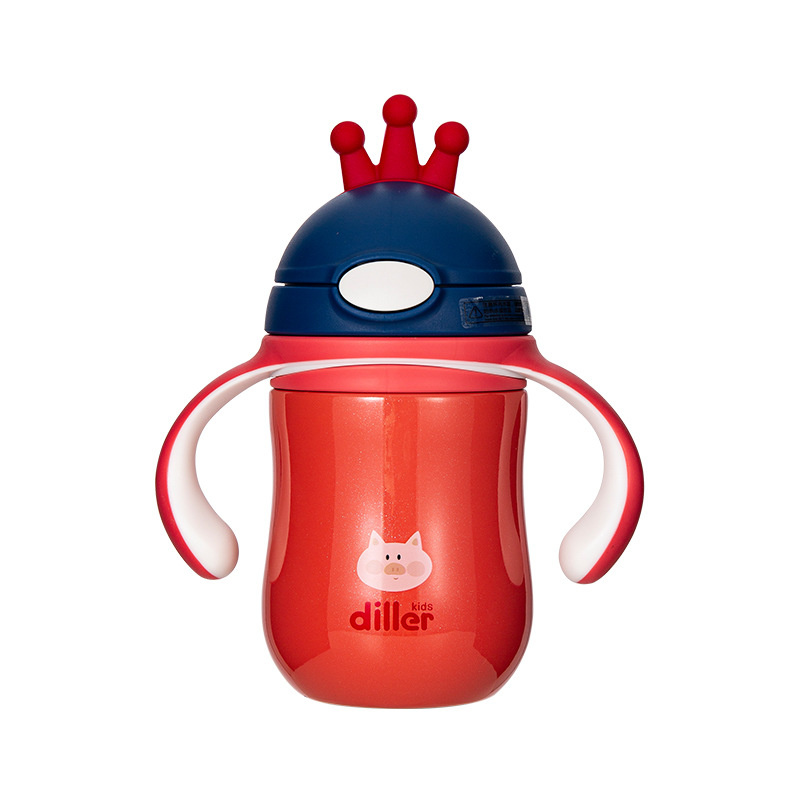 Baby Anti-choke Cartoon Crown Children's Insulation Straw Cup Handle Gravity Ball Drinking Water Learning Straw Kettle