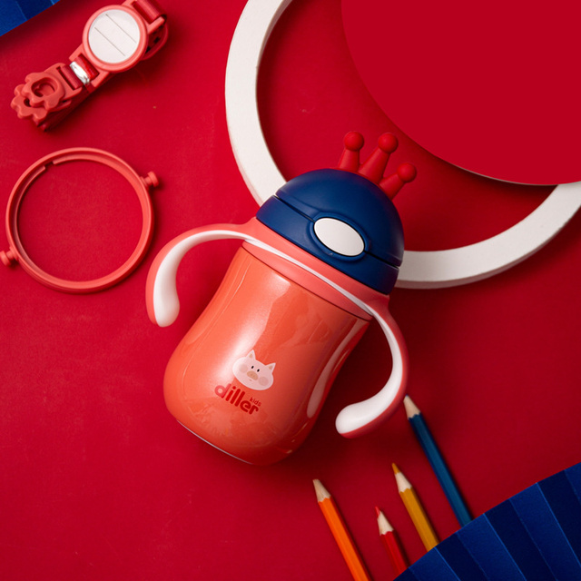 Baby Anti-choke Cartoon Crown Children's Insulation Straw Cup Handle Gravity Ball Drinking Water Learning Straw Kettle