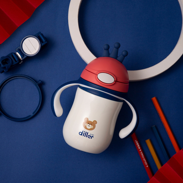 Baby Anti-choke Cartoon Crown Children's Insulation Straw Cup Handle Gravity Ball Drinking Water Learning Straw Kettle