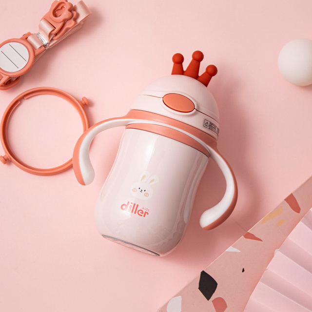 Baby Anti-choke Cartoon Crown Children's Insulation Straw Cup Handle Gravity Ball Drinking Water Learning Straw Kettle