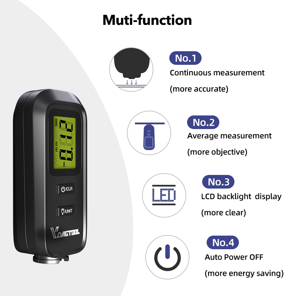 VC100 Coating Thickness Gauge Digital Backlight Car Paint Electroplate Metal Coating Tester