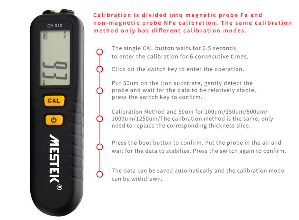 GY910 Digital Coating Thickness Gauge 1 micron/0~1300 Car Paint Film Thickness Tester FE/NFE Thickness Measuring Instruments