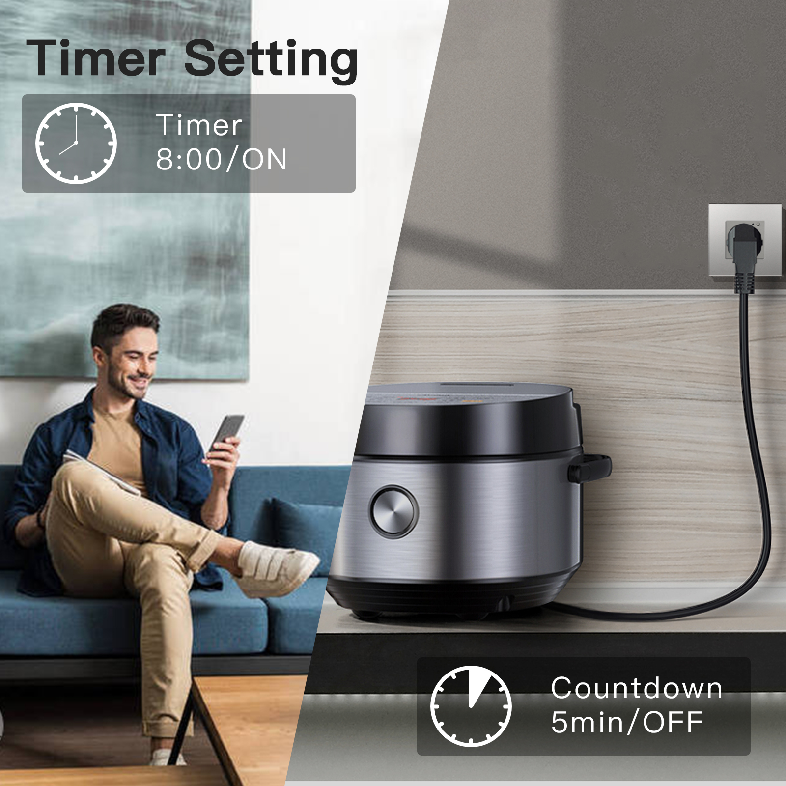 Single Wifi Wall Socket Work With Tuya Alexa Smart Life White Black Grey Color 86*86mm Timer Function For Smart Home