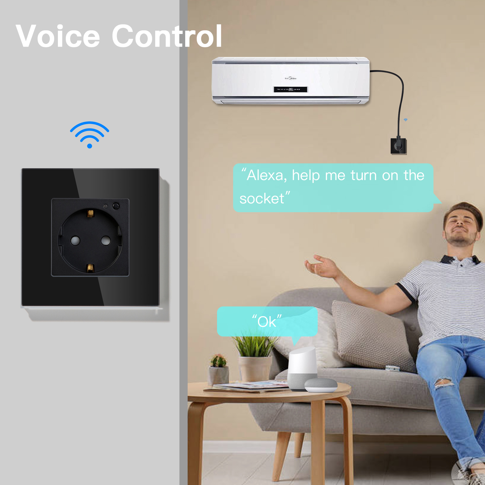 Single Wifi Wall Socket Work With Tuya Alexa Smart Life White Black Grey Color 86*86mm Timer Function For Smart Home