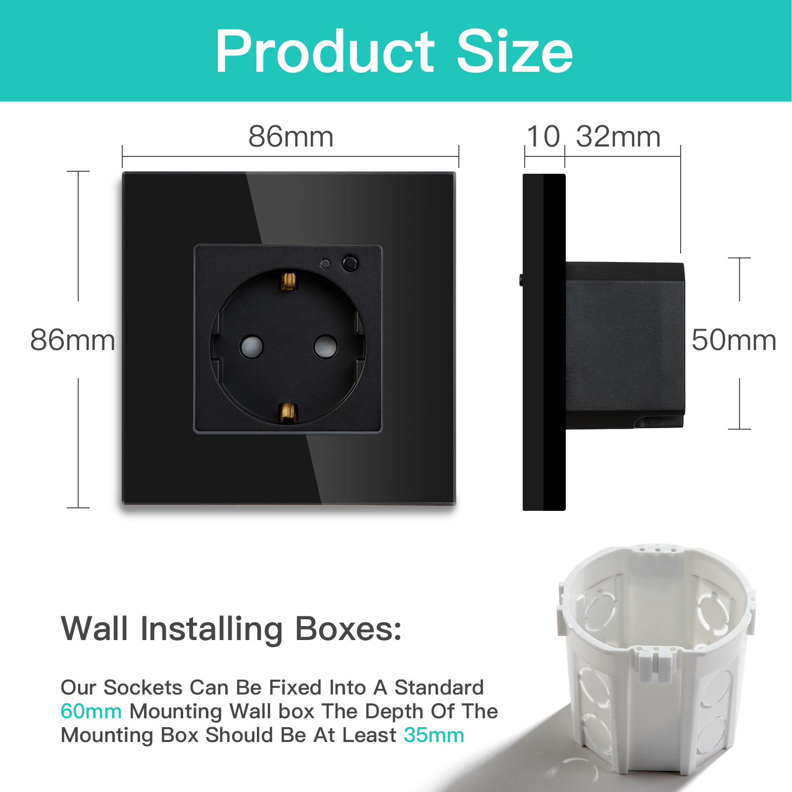 Single Wifi Wall Socket Work With Tuya Alexa Smart Life White Black Grey Color 86*86mm Timer Function For Smart Home