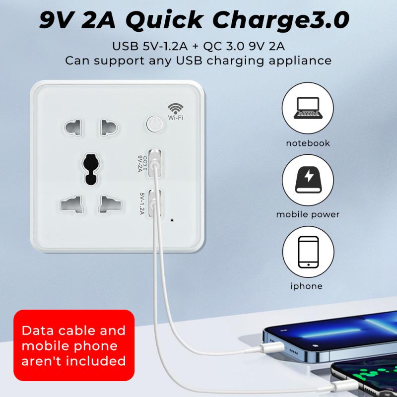 1pc Wifi Tuya Smart USB Socket Universal  Plug Smart Life APP Control Quick Fast Charger Timing Work With Alexa Google Home