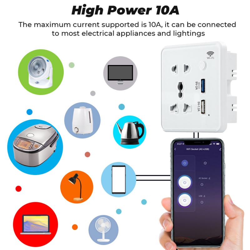 1pc Wifi Tuya Smart USB Socket Universal  Plug Smart Life APP Control Quick Fast Charger Timing Work With Alexa Google Home