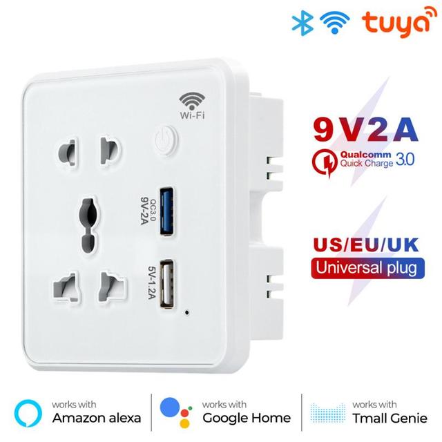 1pc Wifi Tuya Smart USB Socket Universal  Plug Smart Life APP Control Quick Fast Charger Timing Work With Alexa Google Home