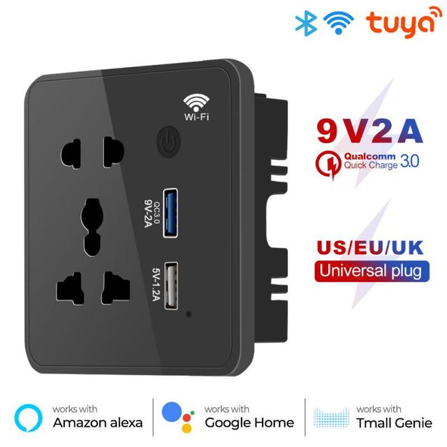 1pc Wifi Tuya Smart USB Socket Universal  Plug Smart Life APP Control Quick Fast Charger Timing Work With Alexa Google Home