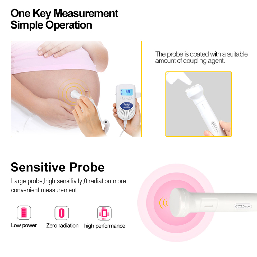 Household Fetal  Heart Rate Monitor Potable Baby Heart Detector Fetus Prenatal Heart Beat Detector Probe LCD