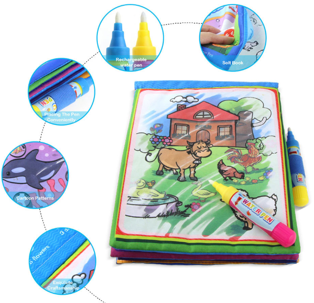 Animals Water Drawing Book &2 Magic Pen Water Coloring Board Doodle Mat For Kids Educational Learning toys
