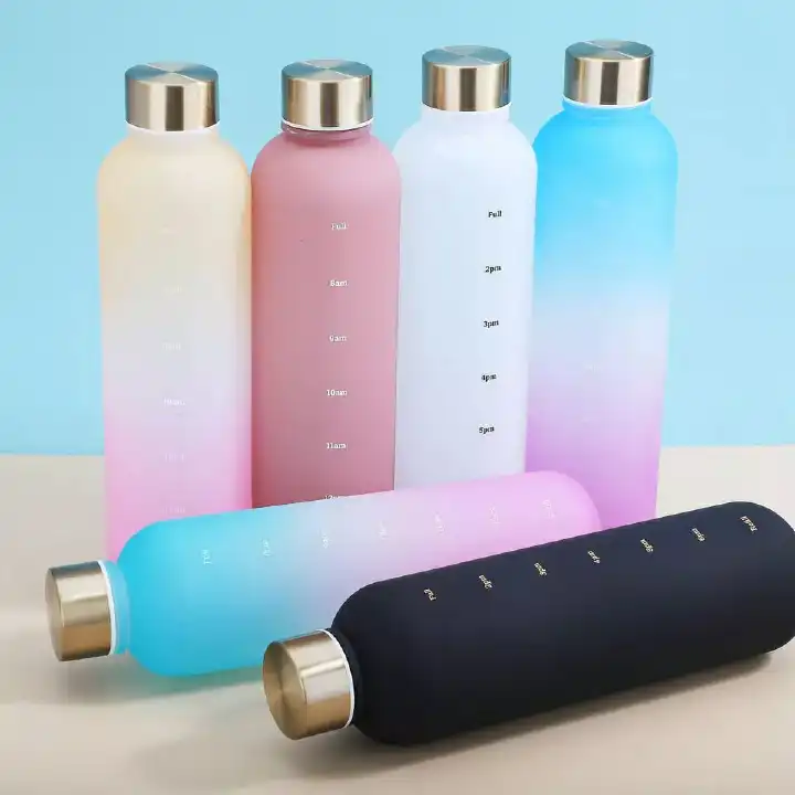 1L Water Bottles For Girls Frosted Motivational Water Bottle With Time Marker Leakproof Outdoor Fitness Sport Drinking Bottle
