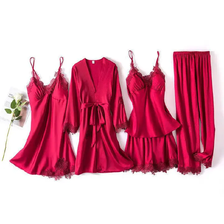 Sexy Female Robe Set Kimono Bath Gown Casual Soft Sleepwear Nightgown Rayon Silk Rayon Nightwear Nightdress Home Clothes Suit