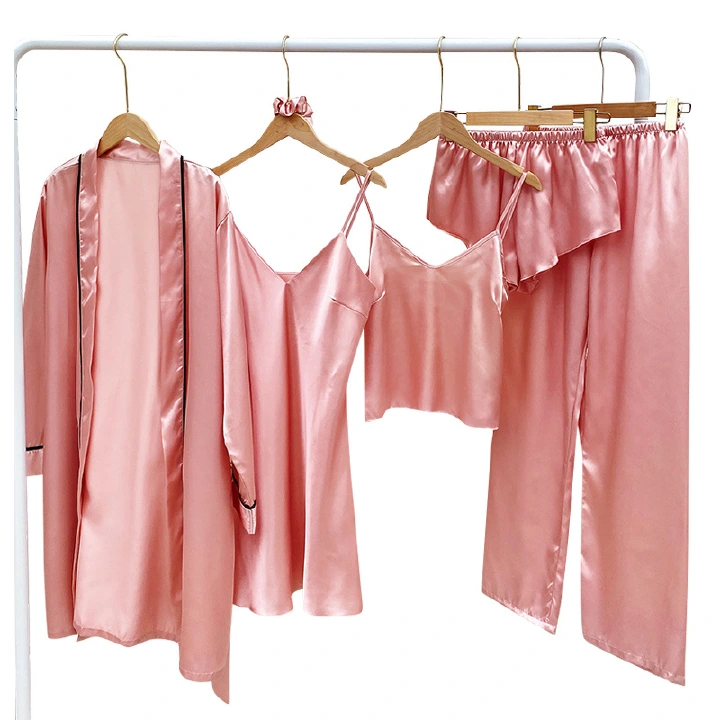 Sexy 5pcs Pajamas Sets Womens Pyjamas Sleep Suit Summer New Robe Gown Satin Intimate Lingeire Casual Sleepwear Home Clothes
