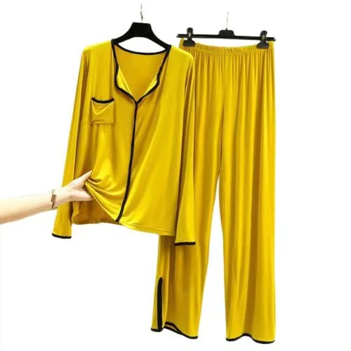 L XL XXL Big Size Homewear Spring New Casual Pijama Loose Nightwear Modal 2PCS Pajamas Long Sleeve Trousers Suit