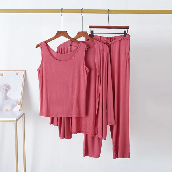 3 Pieces Set Long Sleeve Modal Atoff Home Women's Loose Casual Pajamas Autumn Soft Home Cloth Plus Size Loose Sleepwear