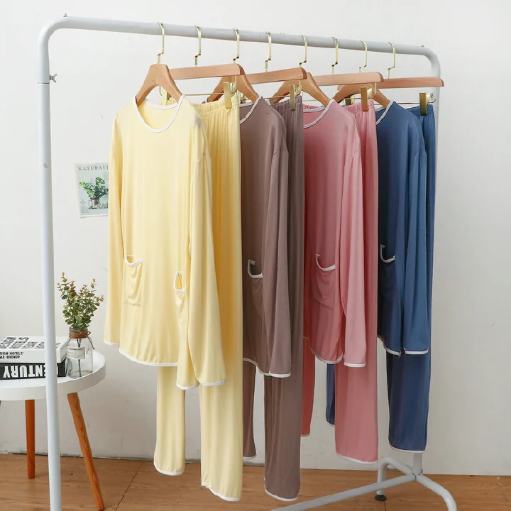 Double Pocket Design Modal Pajamas Sets Women Casual Sleepwear Suits Spring Autumn New Ladies Pyjama Lingeries