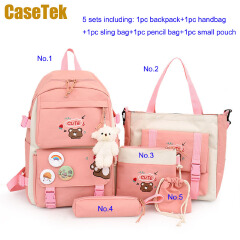 New Arrival 5pcs/SET Hot Backpacks Fast delivery  Fashion bookbags women's boy girl school bags sets monkey ladies travel bags CaseTek brand shoulder bags