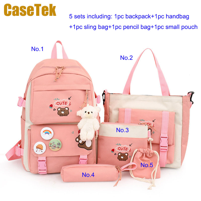 New Arrival 5pcs/SET Hot Backpacks Fast delivery  Fashion bookbags women's boy girl school bags sets monkey ladies travel bags CaseTek brand shoulder bags