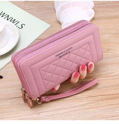 Wallet Women's New Long Ladies Hand Casual Mobile Phone Bag Double Zipper Wallet Large Capacity Card Holder Pink 19*10*4.5cm