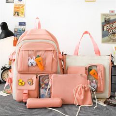 New fashion five-piece schoolbag light student schoolbag large-capacity backpack textbook bag travel bag Pink 46*33*14cm